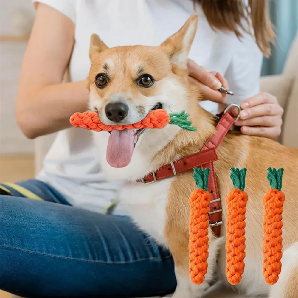 Carrot Shaped Dog Rope Toy Safe Durable Woven Cotton Chew Teething Toy Teeth Cleaning for Puppies Pet Molar Supplies