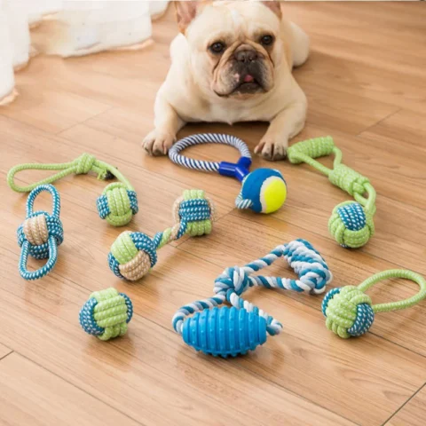 Interactive Cotton Rope Dog Toys Bite-Resistant Pet Puppy Dog Toy Chew Ball Toy for Small Large Dogs Teeth Cleaning Pet Supplies