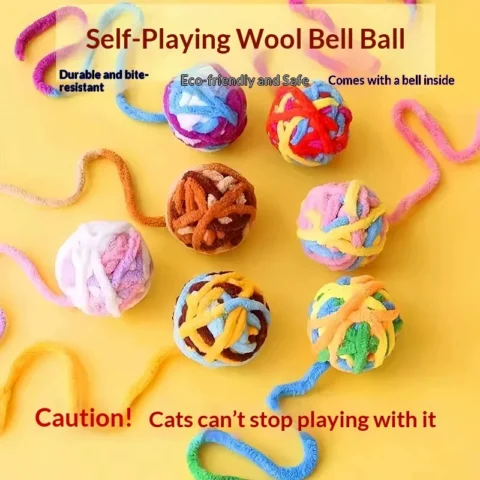 Interactive Cat Yarn Balls with Bell Chewable Pet Play Ball Set Indoor Self Entertainment Toy for Kitten Cats Pet Supplies