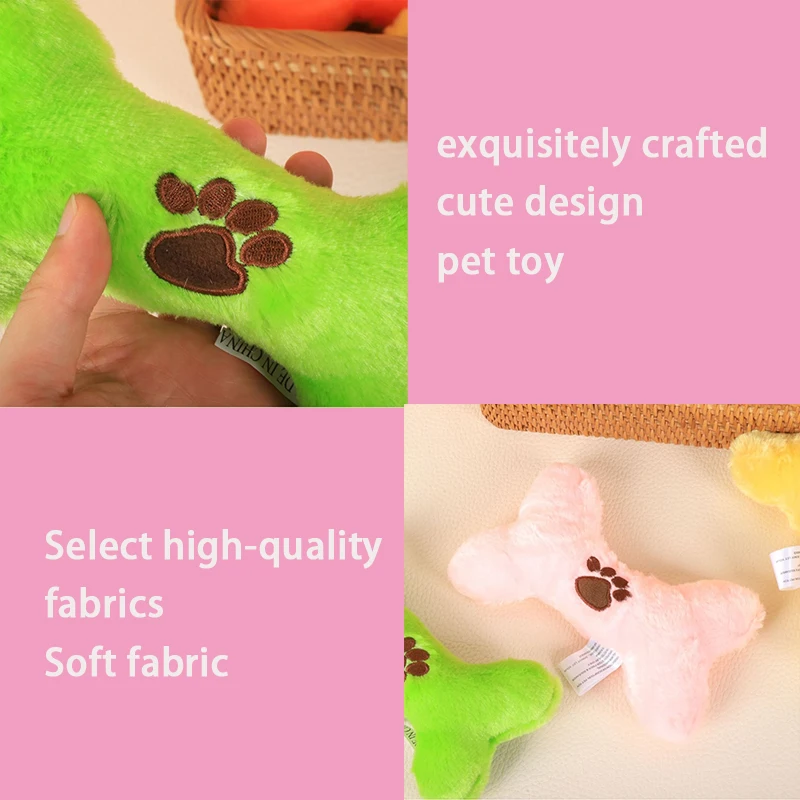 Cartoon Dog Bone Plush Toy, Squeaky Sound Toy, Teeth Grinding, Calming & Boredom Relief, Soft Pet Chew Toy for Puppies & Dogs
