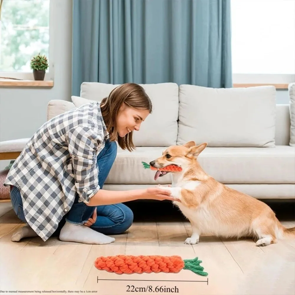 Carrot Shaped Dog Rope Toy Safe Durable Woven Cotton Chew Teething Toy Teeth Cleaning for Puppies Pet Molar Supplies