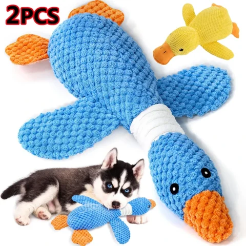Yellow Duck Dog Toys for Aggressive Chewers Cats Dogs Chew Squeak Toy with Quacking Sound Interactive Plush Doll Toy Pet Supp