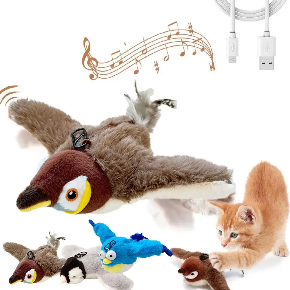 Pet Toy Plush Bite-Resistant and Drop-Proof Flapping Shaky Bird Cat Self-Entertainment Simulated Sparrow Pet Supplies