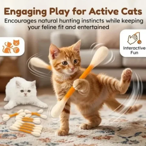 6pcs Cotton Swab Shaped Cat Toy Giant Kitten Grinding Bite Stick Durable Teeth Cleaning and Grinding Rope Containing Catnip