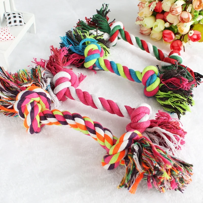 Random Color Cotton Rope Pet Toy for Dogs And Cats Bite Resistant Double Knot Puppy Teething Chew Toy Funny Supplies