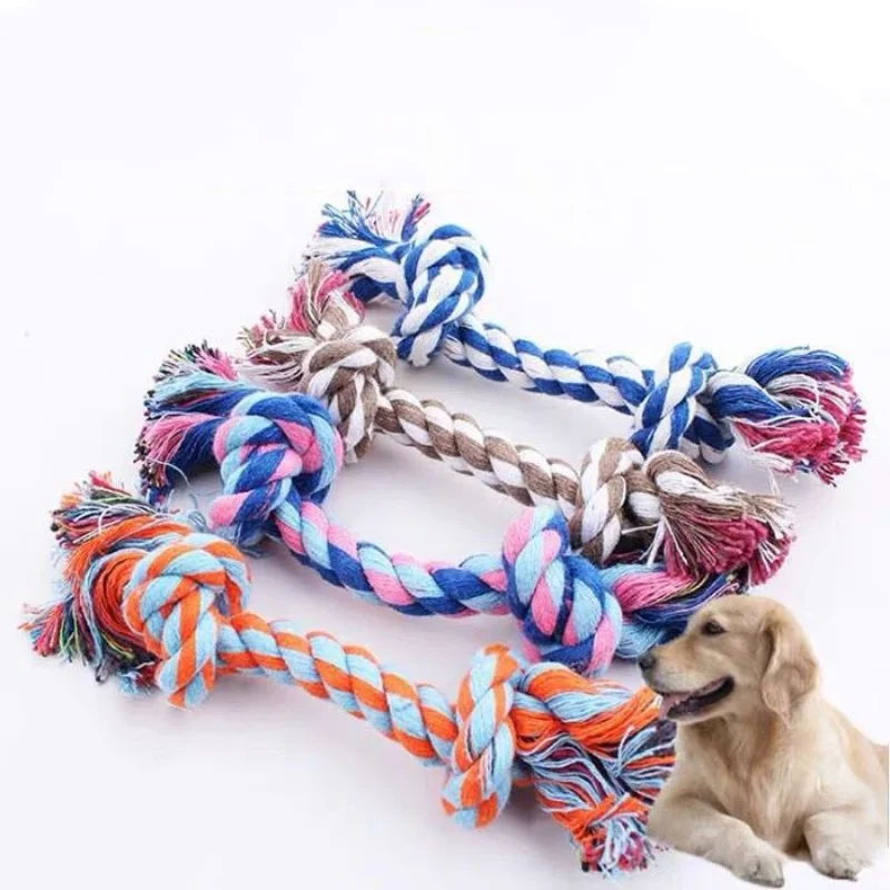 Random Color Cotton Rope Pet Toy for Dogs And Cats Bite Resistant Double Knot Puppy Teething Chew Toy Funny Supplies